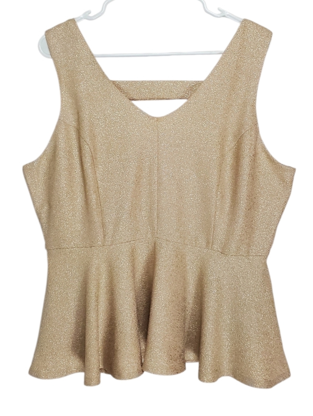 2641 * Butik Vintage Metallic Gold Peplum Tank Top Shimmer V Neck Size 1XL